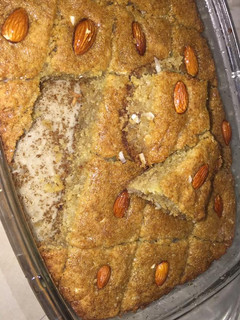 A picture of Basbousa (semolina cake).