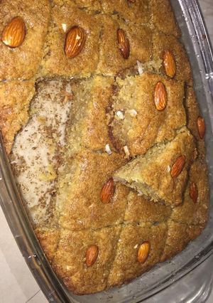 A picture of Basbousa (semolina cake).
