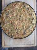 Quiche espárragos, tocino y champiñones
