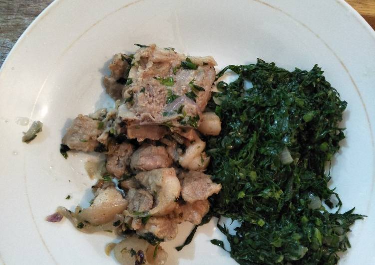 Recipe of Super Quick Homemade Fried pork with greens