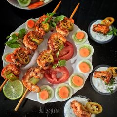 A picture of Chilli Grilled Prawns (with hung curd dip).