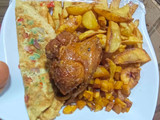 Dankali, kwai, plantain Hadi da kaza