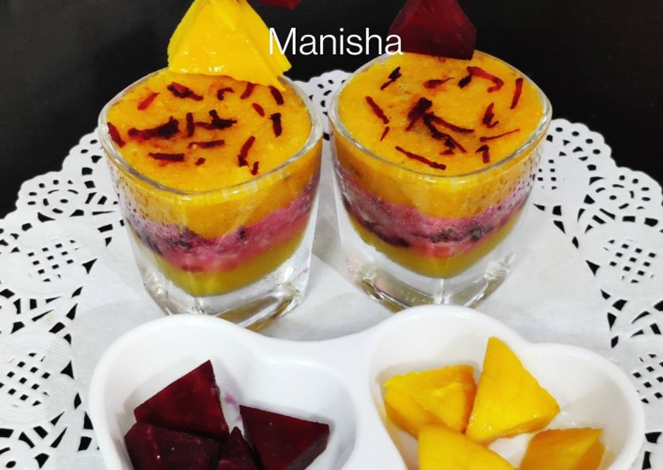 Mango & Beetroot Sooji Halwa shots