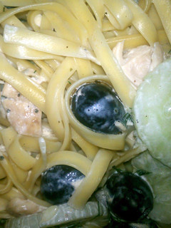 A picture of cucumber pasta salad.