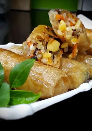 A picture of Fried Spring Rolls with Jackfruit Seeds (Vegetarian Spring Rolls).