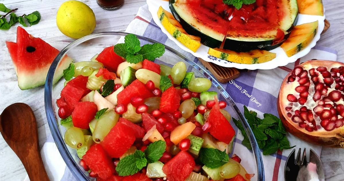 Summer Fruit Salad with Grilled Muskmelon and Watermelon Recipe by