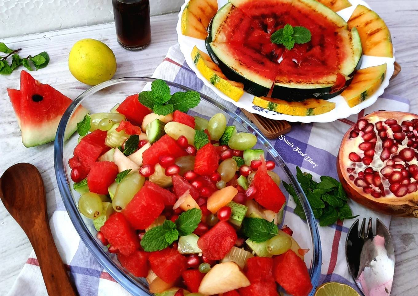Summer Fruit Salad with Grilled melon and watermelon