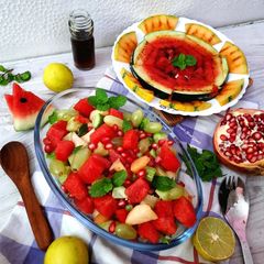 Summer Fruit Salad with Grilled Muskmelon and Watermelon A picture of Summer Fruit Salad with Grilled Muskmelon and Watermelon.