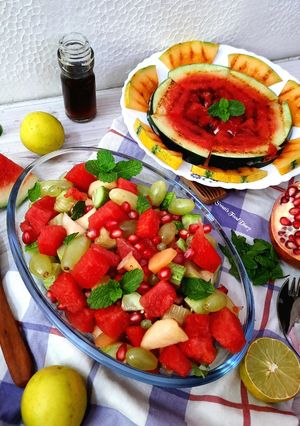 A picture of Summer Fruit Salad with Grilled Muskmelon and Watermelon.