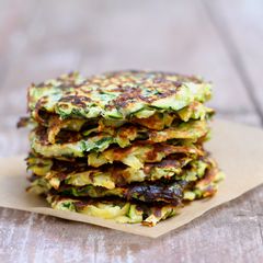 A picture of Zucchini + sweet potato fritters.