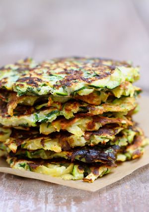 A picture of Zucchini + sweet potato fritters.