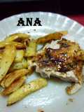 Pollo a la parrilla del horno con papas