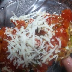 A picture of Jain/regular Besan and rice kebabs with salsa sauce.