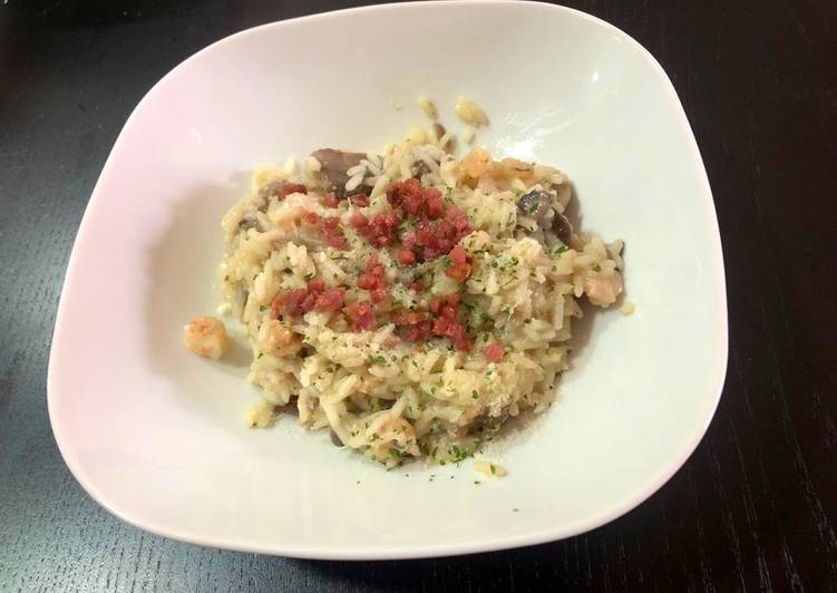 Risotto con setas y gambas 🍄 🍤