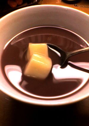 A picture of Oshiruko (Sweet Red Bean Soup with Mochi).