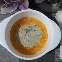 A picture of Mpasi 9 bulan (nasi wortel cheesy chicken).