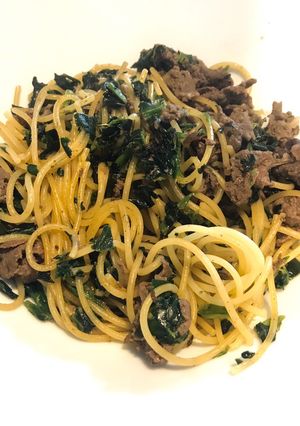 Foto resep Simple Wagyu Beef Pasta with Chopped Spinach