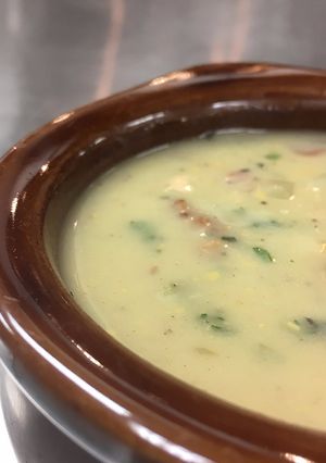 A picture of Potato Bacon Cheddar Soup.
