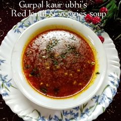 A picture of Red Lentil & veggies soup.