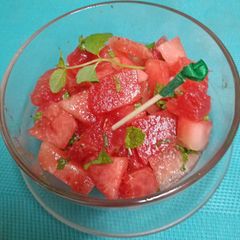 A picture of Watermelon 🍉 & Mint Salad With Lemony Honey Dressing.