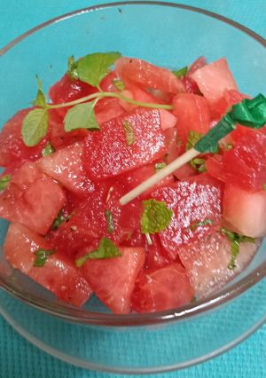 A picture of Watermelon 🍉 & Mint Salad With Lemony Honey Dressing.