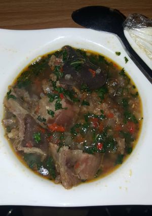 A picture of Goat meat Peppersoup.