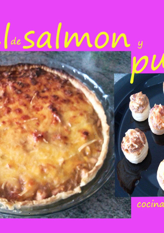 Una foto de pastel de salmon y puerros