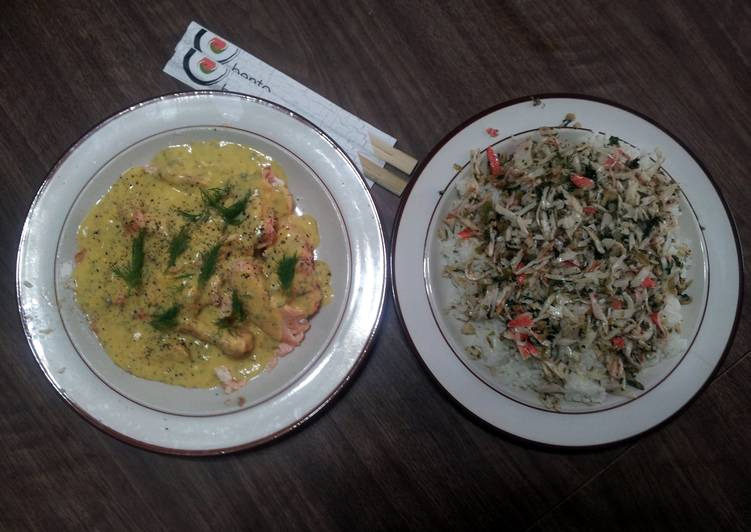 Easiest Way to Prepare Recipe of baked salmon wih rice crab saute and dill hollandaise