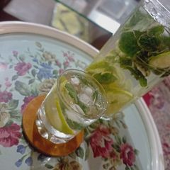 A picture of Mint, lemon and ginger infused water.