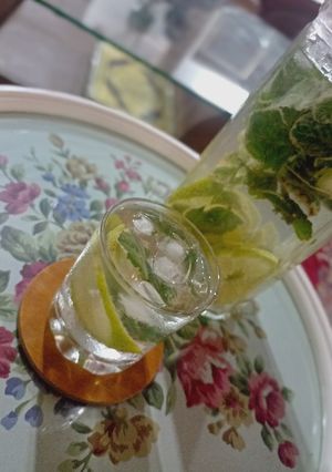 A picture of Mint, lemon and ginger infused water.