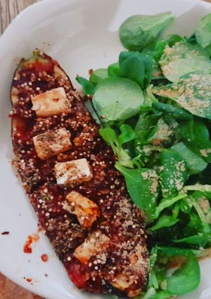 Une photo de Courgette farcie au quinoa, feta et pignon de pin