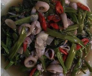 Resep Mudah Tumis kangkung dan cumi saus tiram Gurih Mantul