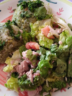 Una foto de Arroz verde acompañado salpicón de verduras con atún