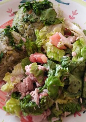 Una foto de Arroz verde acompañado salpicón de verduras con atún