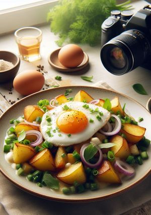 A picture of Peruvian Potato and Egg Breakfast Hash:.