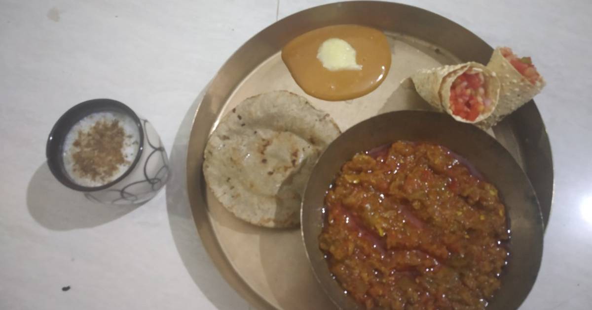 Mashed Aubergine Curry with Pearl Millet bread Recipe by Hinal Thakrar