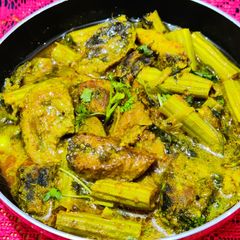 A picture of Vegetarian fish with banana curry.