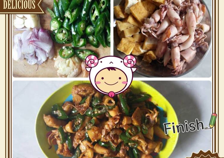 Cumi Asin + Tahu Coklat Cabai Hijau