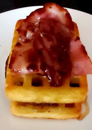 A picture of My Sweet Potato Waffle + Bacon🥰#KitchenBingo.