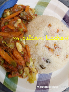 A picture of Dambun shinkafa with vegetables soup.