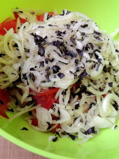 A picture of National Kyrgyz salad "Shakarap".