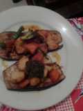 Calamar con aceite coco y berenjena
