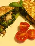 Torticrepe de setas, brócoli y espinacas