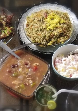 A picture of EGG FRIED RICE WITH CHICKEN MANCHURIAN 😍.
