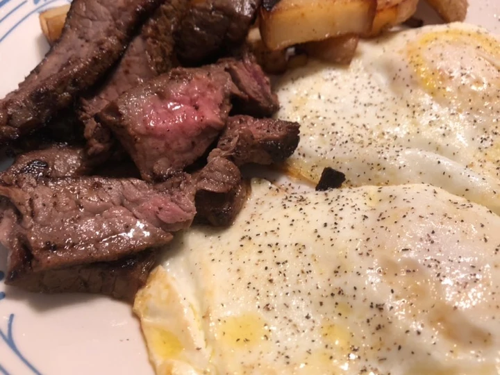 Easy Way Make Steak and eggs with a side of home fries the Awesome  You can take Joss in your mouth