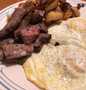 Easy Way Make Steak and eggs with a side of home fries the Awesome  You can take Joss in your mouth