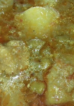 A picture of Potato and green chhole ki veg.