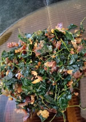 A picture of Moringa leaves poriyal/drumstick leaves sabzi.