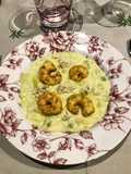 Vellutata di porri con gamberi al curry