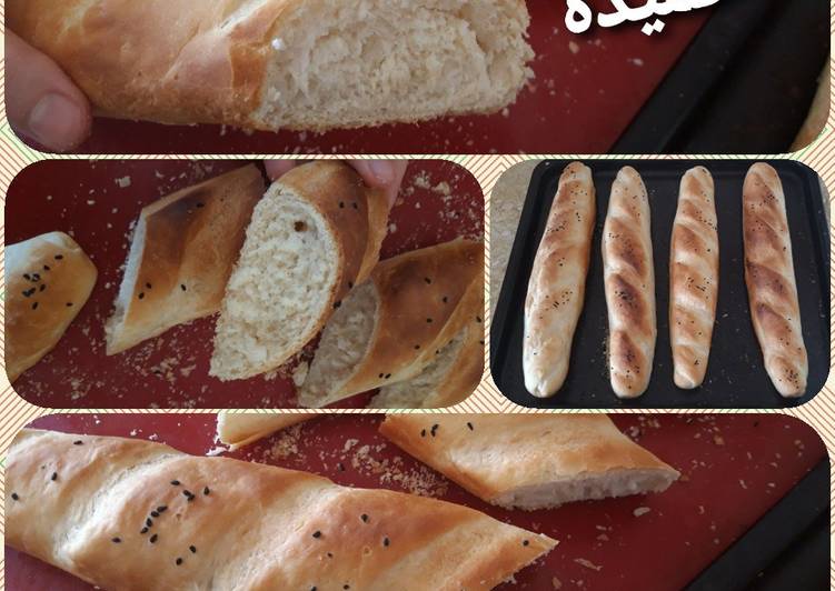 خبز الباغيت الفرنسي بدون محسن 🥖ومثل المخابز
